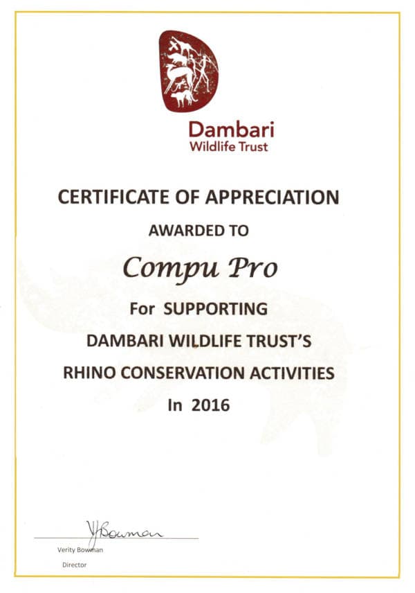 Dambari Certificate Kilwick 2016